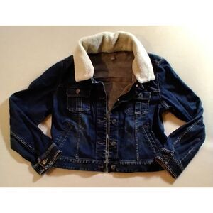 J JILL JACKET PETITE SIZE M STRETCH SHERPA COLLAR DENIM JACKET